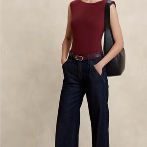 Banana Republic Red and Blue Sleeveless Fitted Bodysuit